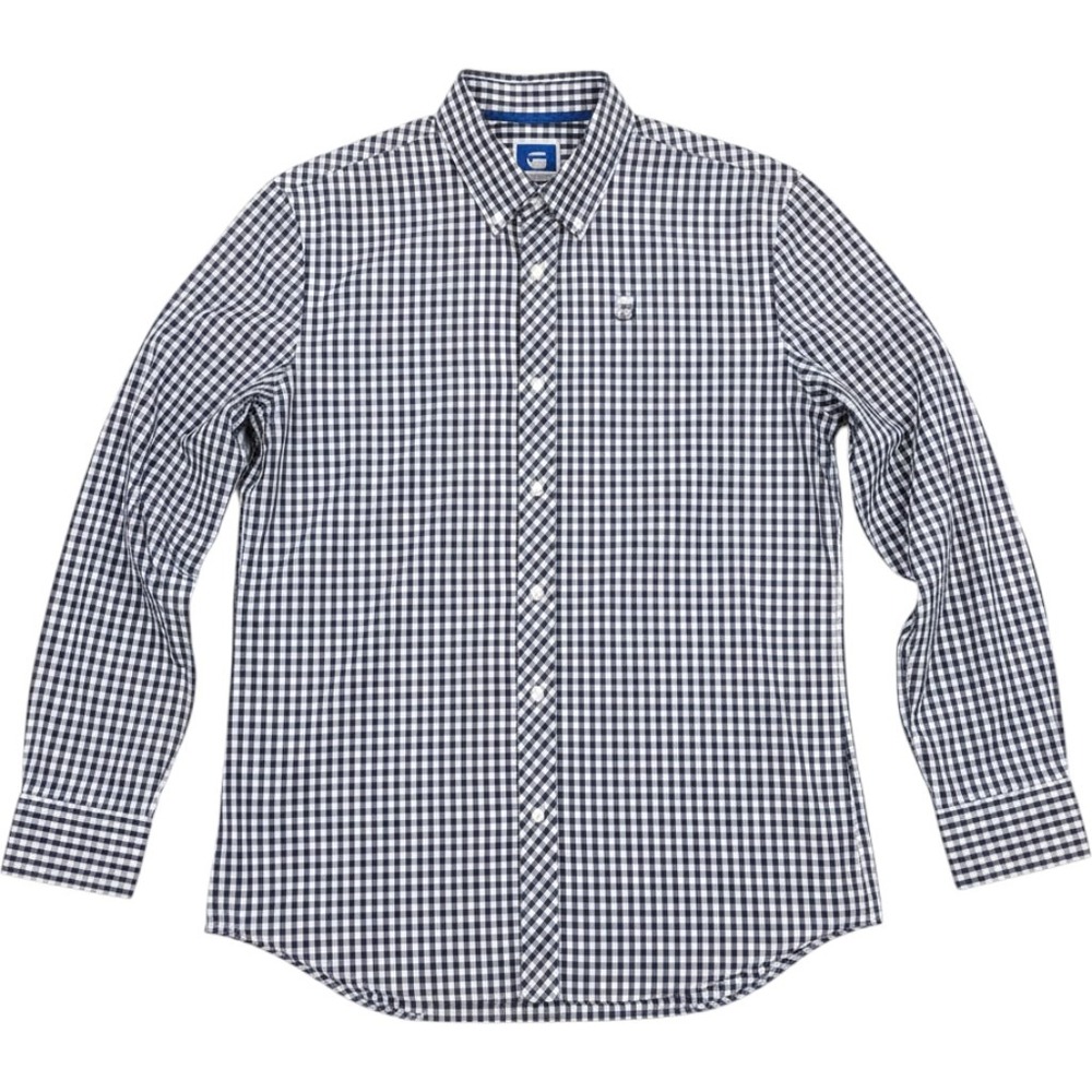 G-Star RAW Button Down Shirt Mens 3XL Navy White Gingham‎ Check Long Sleeve Logo